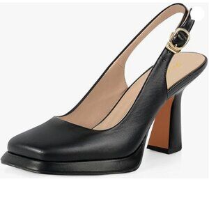 FOWT Women Platform Closed Square Toe Pumps High Heels Ankle Slingbacks Black